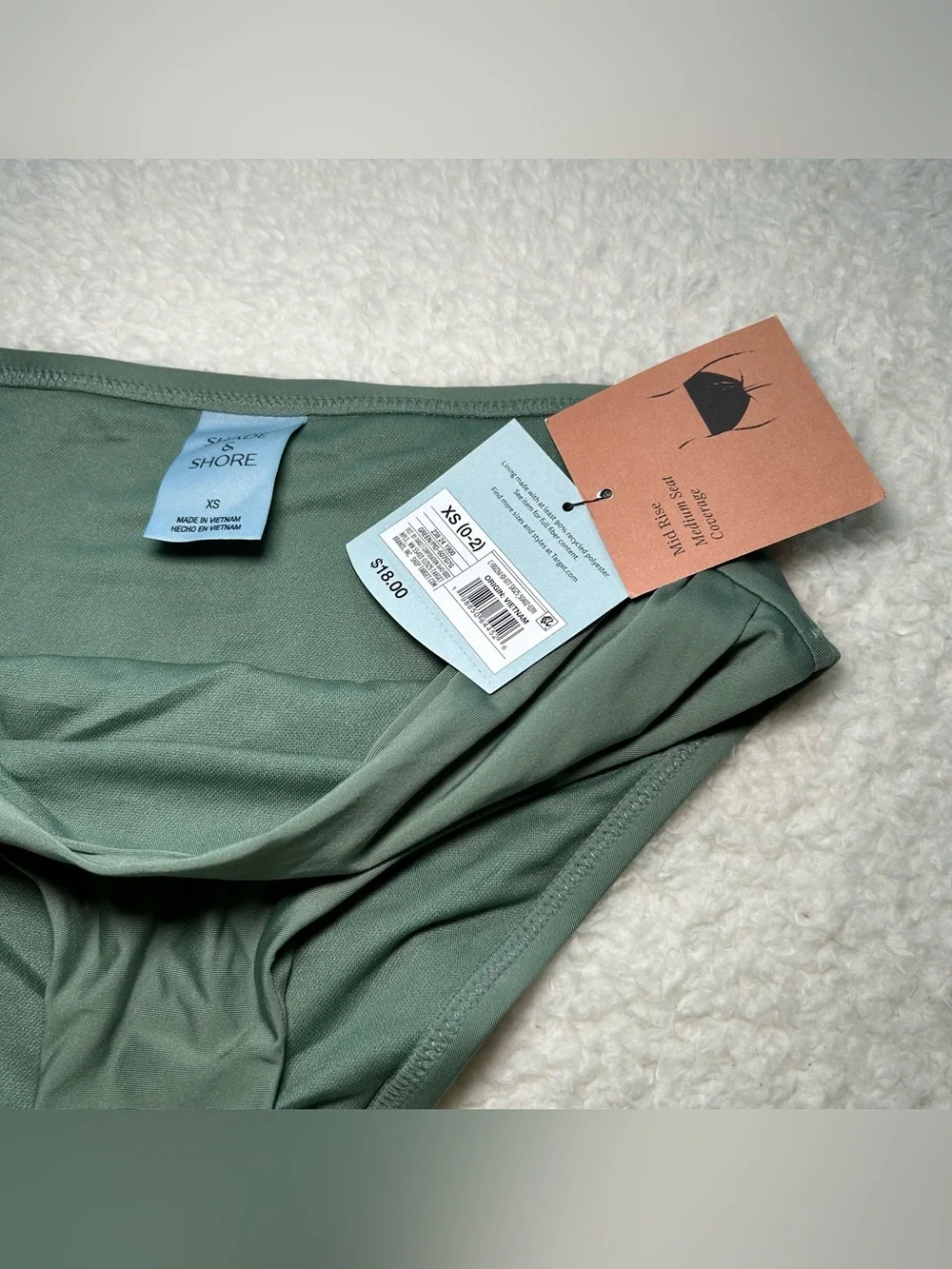 Shade & Shore Mid Rise Bikini Bottoms XS Sage Green Medium Coverage New